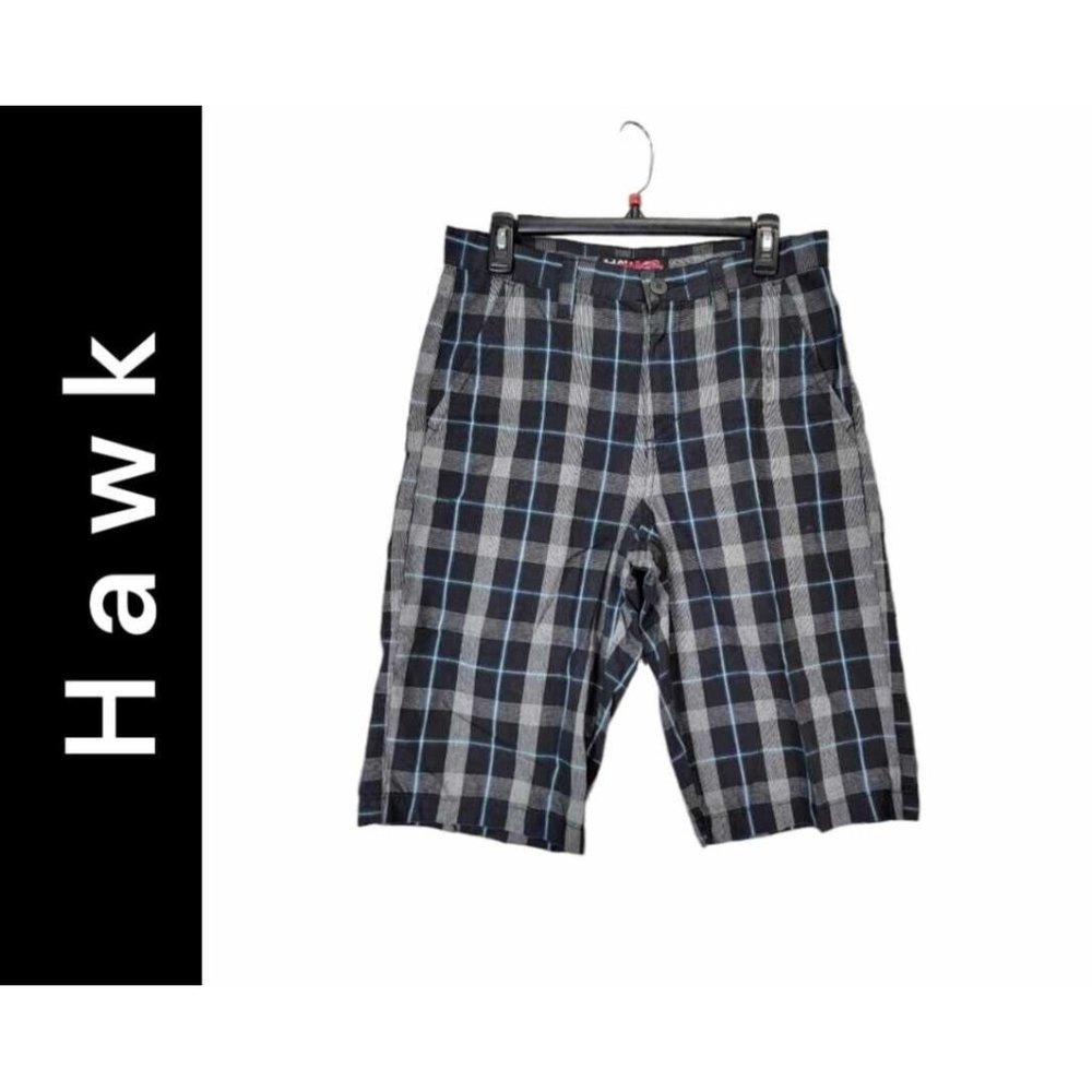 Hawk Men Size 30 Black Plaid & Check Casual Outdoor Long Short